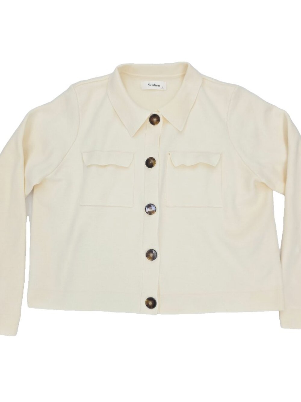 Senllen Button Cardigan Sweater Womens Large White Cream Cropped Shacket Knit